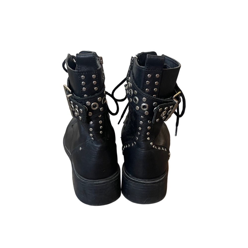 Zara Black Studded Lace Up Combat Boots Size 6.5 Biker Goth Grunge Emo Military - Picture 2 of 12